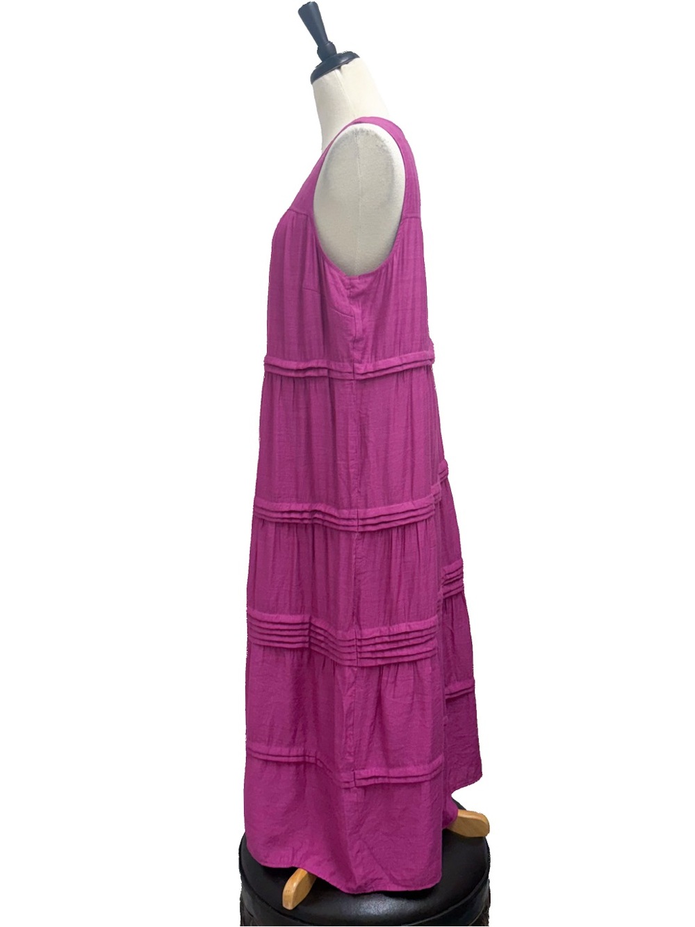J Jill Raspberry Crush Sleeveless Pintuck Tiered A Line Relaxed Midi Dress Large - Picture 3 of 10